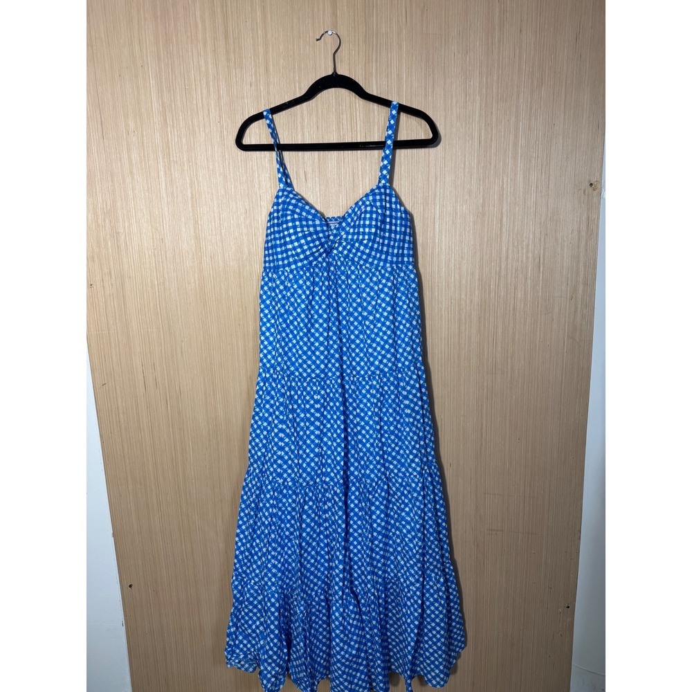 Lilly Pulitzer Shylee Blue White Gingham Tiered Cotton Maxi Dress Size 6 Smocked
